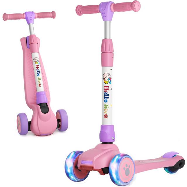 (Pink&Purple) 3 Wheel Kids Scooter Age 2-6, Foldable Toddler Scooter with Flashing Light-Up Wheels