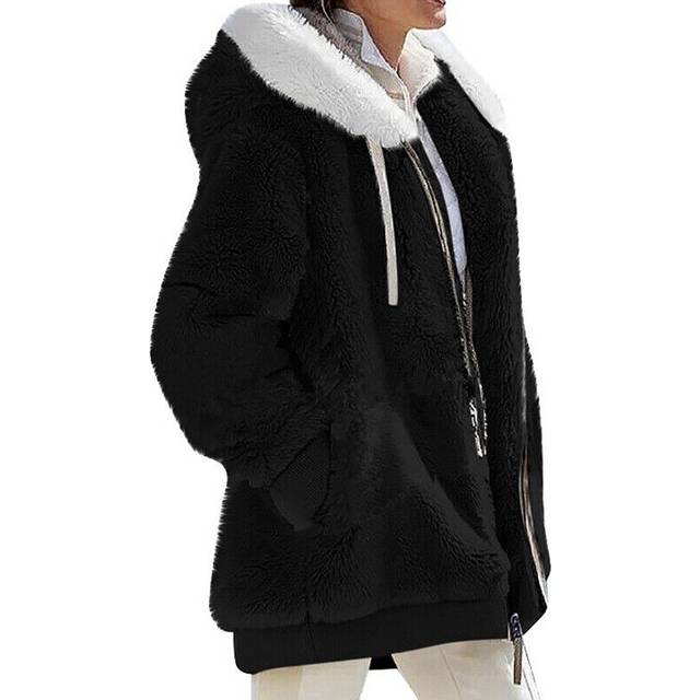 (Black, 2XL) Womens Winter Warm Fleece Hoodies Coat Jacket Ladies Outwear Overcoat Plus Size