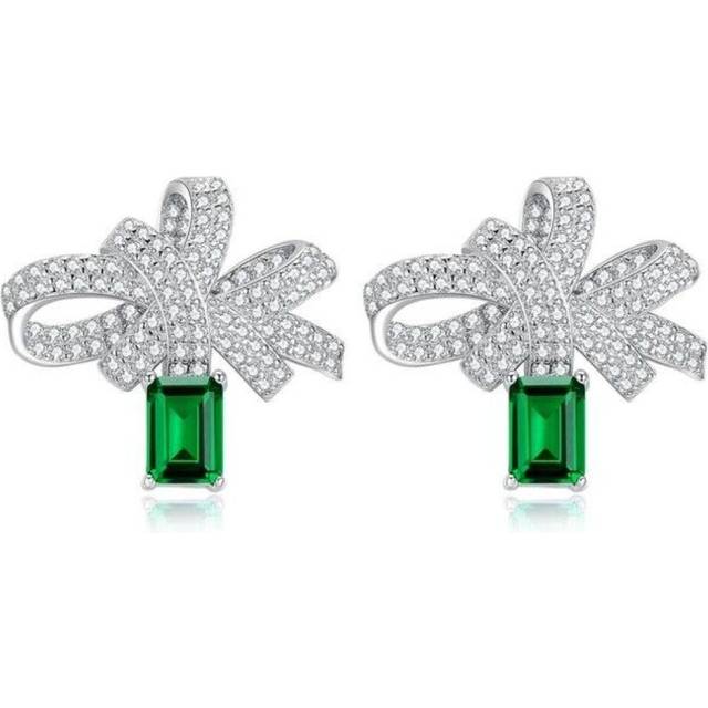 (as the picture) 925 Sterling Silver Bowknot 5 *7mm Emerald Synthetic Moissanite Gemstone Wedding Drop Earrings For Women Gift