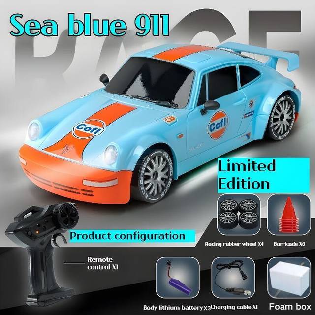 (Sea blue-3Battery) Rc drift GT 911 remote control car, a remote control drift racing car with four-wheel drive, a children's