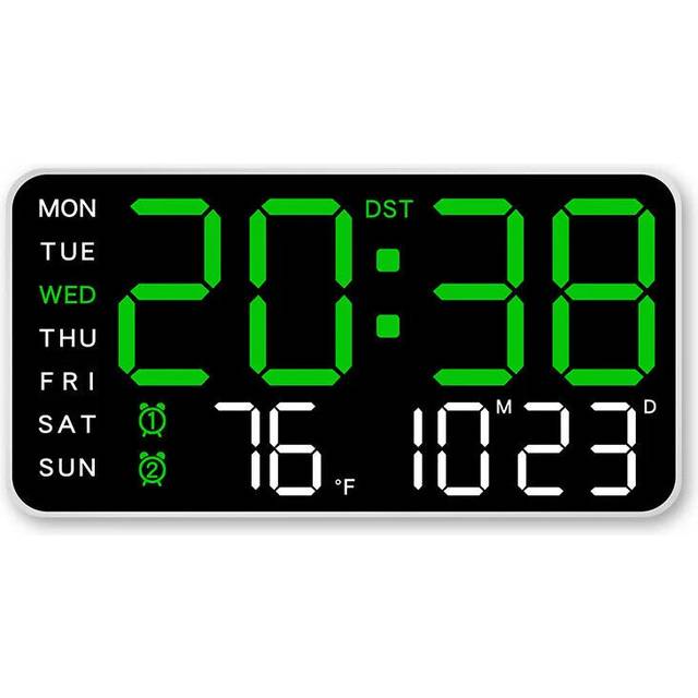 (White+green) Multifunctional LED Digital Wall Clock - Borderless, Hanging or Standing Display for Living Room
