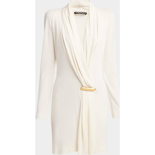 V-Neck Draped Mini Dress with Buckle Detail - WHITE - 40 IT (6 US)