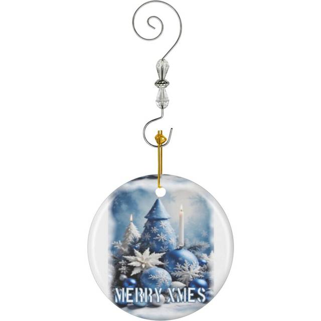 (Blue And White Christmas - Merry Xmas - Fth_7874) Christmas Ornaments Ceramic with Crystal Hook Xmas Handmade Tree Decorations KeepsakeÂGifts Stocki