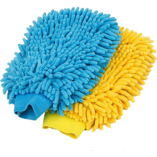 MR.SIGA Microfiber Car Wash Mitt Pack of 2 Blue & Yellow