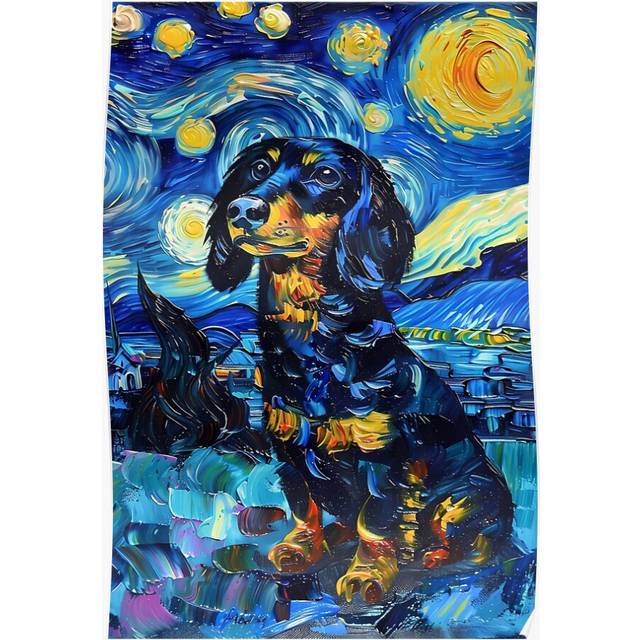 "(Starry Night Dachshund Van Gogh Dog=3532) Posters 16x20"" or 18x18inch Wall Art Living Room Bedroom DÃ©cor Print"