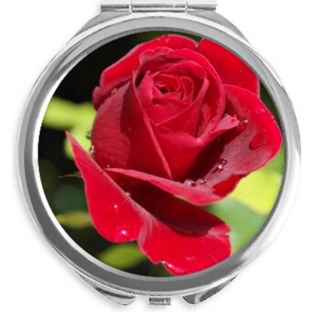 Dark Red Roses Flowers Hand Compact Mirror Round Portable Pocket Glass