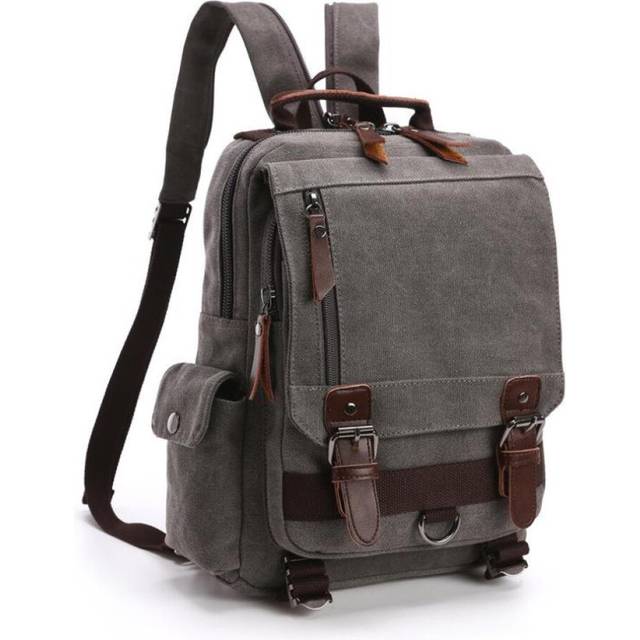 (gray) Scione Small Canvas Travel Multifunctional Shoulder Men Women Laptop Rucksack School Daypack