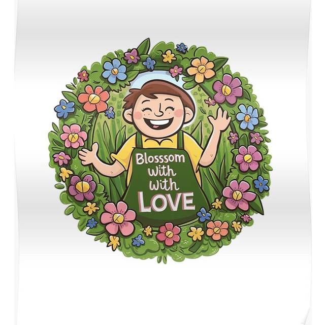 "(Blossom with Love Happy Gardener=269) Posters 16x20"" or 18x18inch Wall Art Living Room Bedroom DÃ©cor Print"