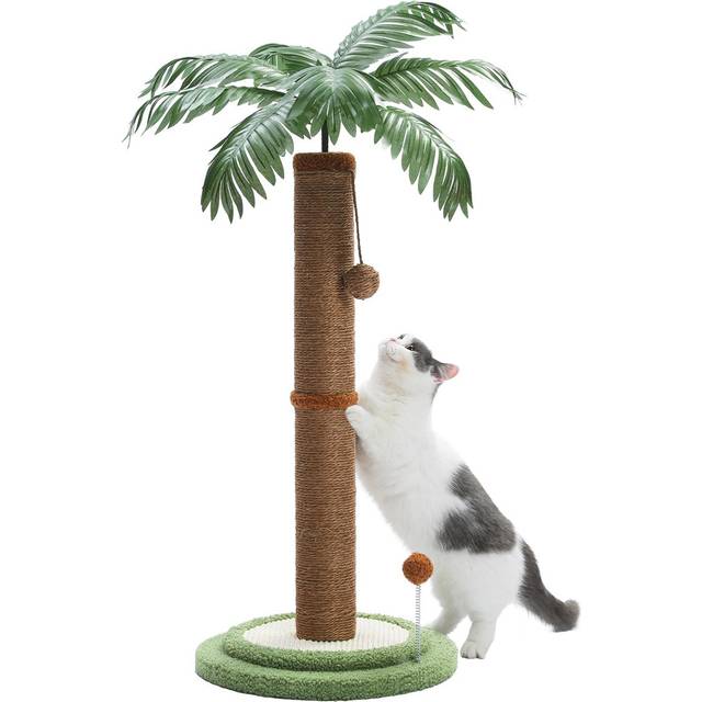 Coconut Palm Cat Scratching Post, 85cm Height with Interactive Balls for Indoor Cats - Brown (85cm H X 38.5cm W X 15.1cm D)