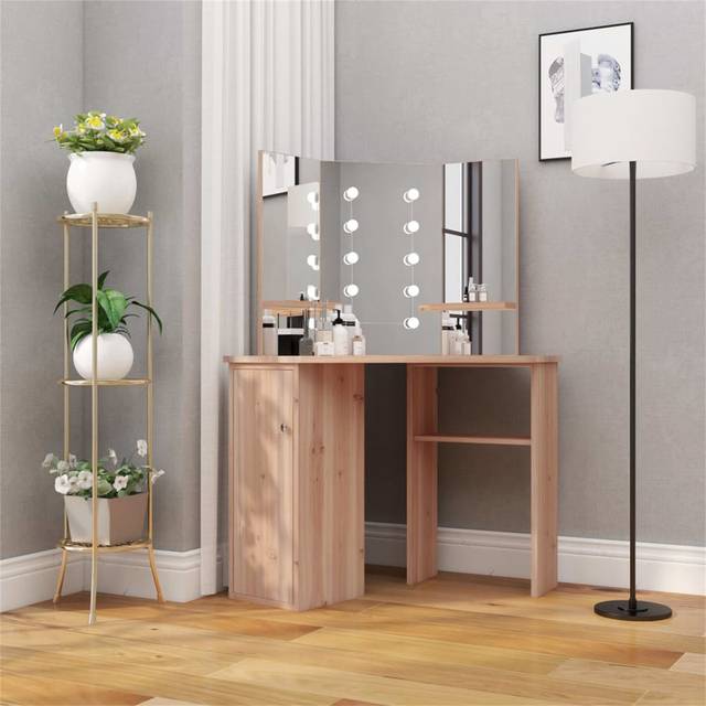 Corner Dressing Table With LED - Brown (142cm H X 111cm W X 54cm D)
