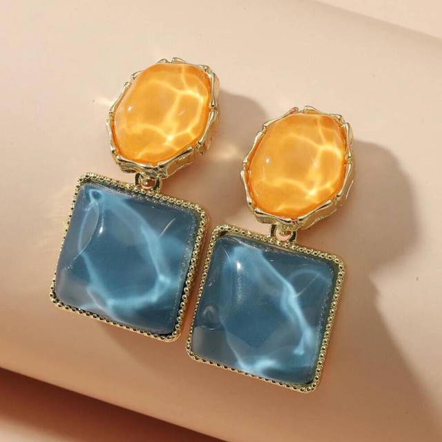 Trendy Colorful Resin Square Stud Earrings For Women French Earrings Fashion Jewelry Gifts blue