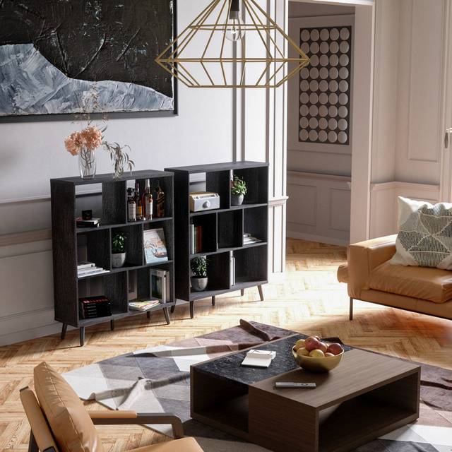 Nakamura Bookcase - Ashwood Black (123cm H X 95cm W X 29.5cm D)
