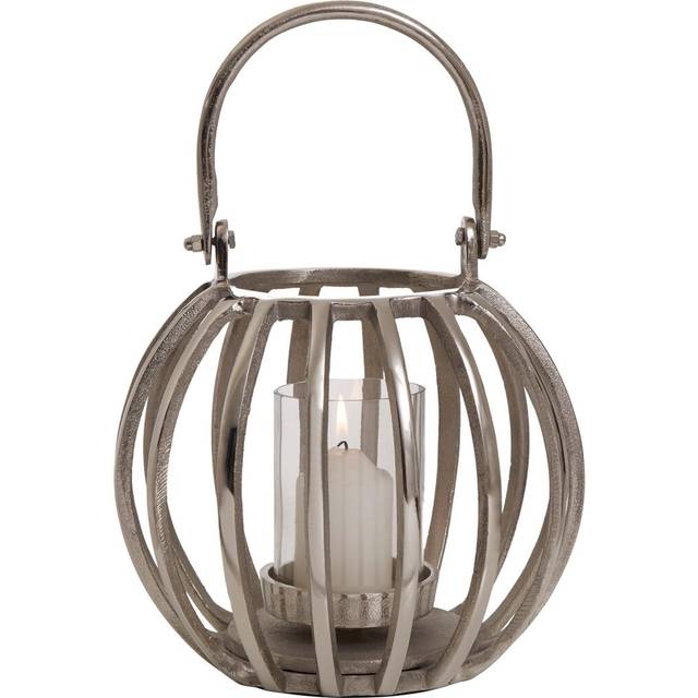 Aura Small Glass Lantern - Silver (25cm H x 22cm W x 22cm D)
