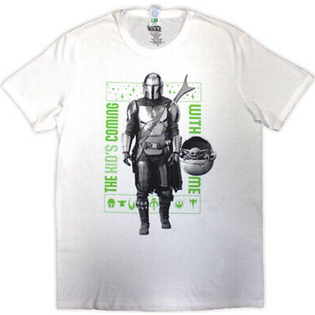 (S, White) Star Wars The Mandalorian Kids Coming With Me T Shirt