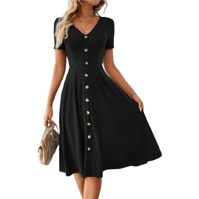 SHEIN Women&#39;s Elegant V-Neck Short Sleeve Green A-Line Dress