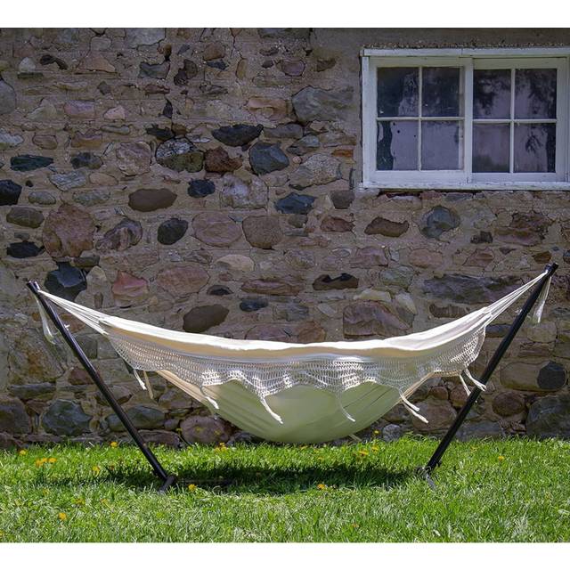 Double Cotton Hammock with Space-Saving Steel Stand Including Carrying Bag (1cm H X 23cm W X 117cm L)