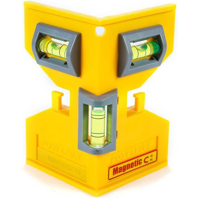 Swanson Tool Co PL001M Magnetic Composite Post Level, Yellow, Includes Elastic Loop for Hands-Free Work and 3 Vials for Easy Plumb and Level Reads
