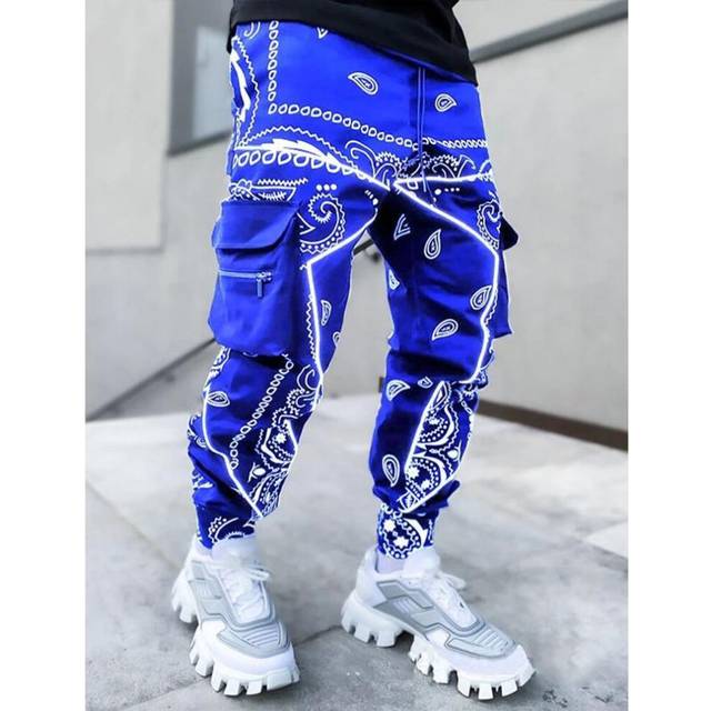 (blue, XXXXL) Hip Hop Printing Pants Men Trousers Fashion Streetwear Sweatpants for Men Joggers High Street Loose Cargo Pants Men