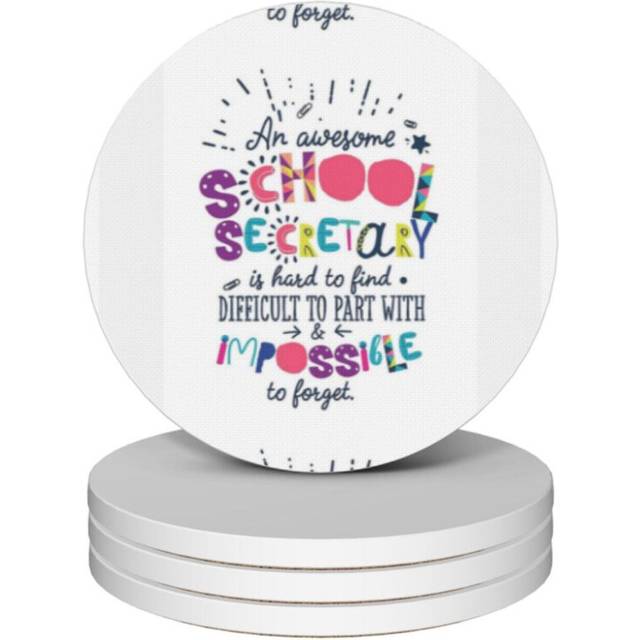 (An Awesome School Secretary Gift Idea - Impossible To Forget=5667) Ceramic Coasters Set of 4 Xmas for Drink Wine Beer Bar with Cork Base Housewarming