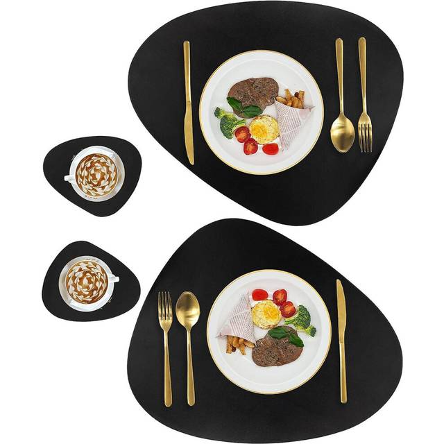 (As show, One size) Black Placemats Set Of 2, Faux Leather Placemats,table Mats Set Of 2, Wipeable Washable Placemats For Round Table, Mats For Kitche
