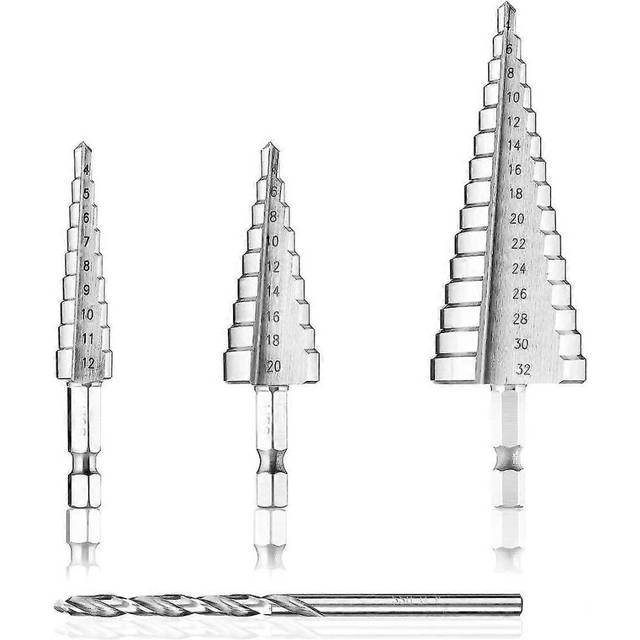 (As show, One size) step drill bit,4pcs hss metal countersink 4-12/20/32mm   triangle drill bit,titanium coating screwdriver drilling