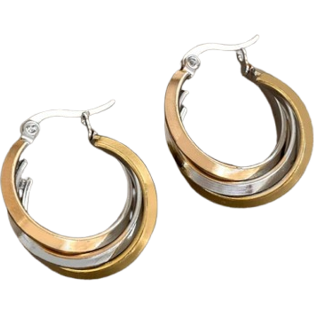 1 par Cross Circle Hoop Örhängen i rostfritt stål För kvinnor Rock Guld & Silver Färg Twisted Triple Ring Dingle Örhängen Two Tone Ear Loop Party Club - Multifärgad (En-Storlek)
