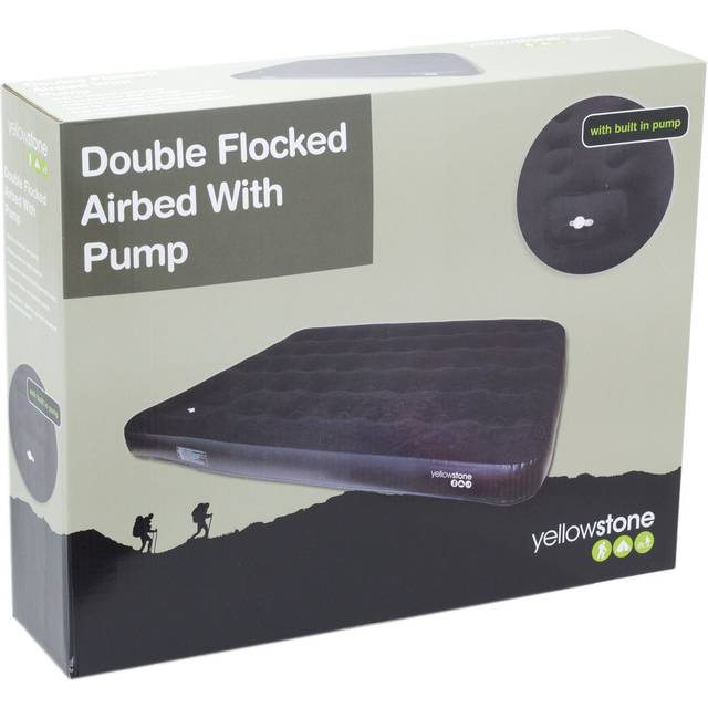 Double airbed with built in foot pump | camping flocked inflatable mattress