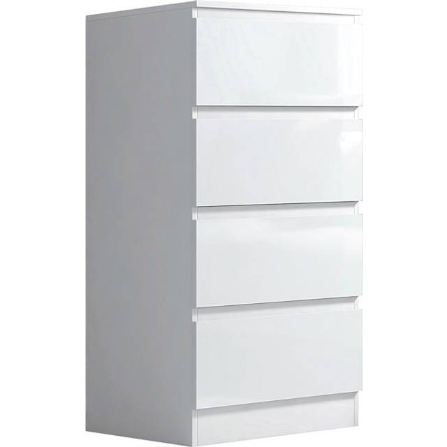 Carlton 4 Drawer Tallboy Chest Of Drawers. 40cm Wide. High Gloss Front. Scratch Resistant. Modern No Handle Design. - White (77cm H X 40cm W X 40cm D)