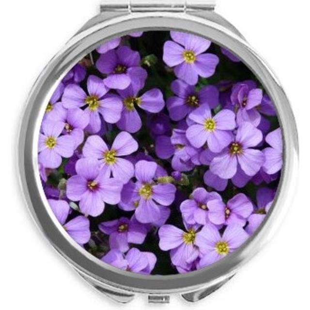 Purple Flowers Beautiful Romantic Hand Compact Mirror Round Portable Pocket Glass