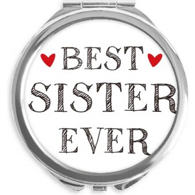 Best sister ever Quote Heart Hand Compact Mirror Round Portable Pocket Glass