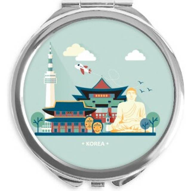 Tourist  Attractions in Seoul Korea Hand Compact Mirror Round Portable Pocket Glass