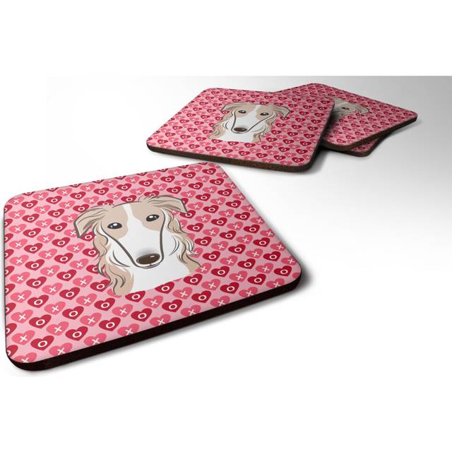 """""Caroline's Treasures Borzoi Hearts Foam Coaster Set of 4  3.5  Multicolor"""""