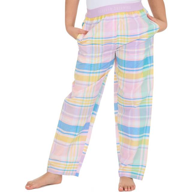 (Light Pink, 13 Years) Kids Girls Checked Pyjama Bottoms Long Pants Wide Leg Elasticated Waistband Pj'S Bottom Size 9-13 Years