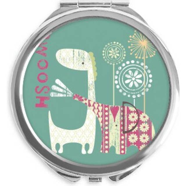 Giraffe Elephant Windll Green Hand Compact Mirror Round Portable Pocket Glass