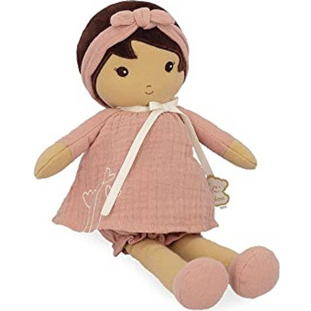 Kaloo - Tendresse - Amandine - My 1st Soft Doll - 32 cm Fabric - Pink Muslin Dress - Olive Skin - Pretty Gift Box and Customisable Ribbon - 0 Months