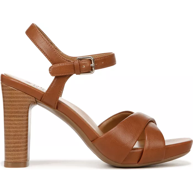 Naturalizer Morgan Dress Sandals, English Tea Faux Leather, 9.0M Strappy Style, Block Heels, Ankle Strap