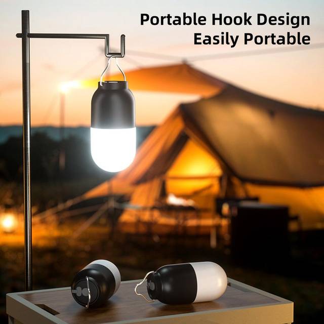 Portable Camping Lights LED Rechargeable Tent Lights Outdoor Emergency Use USB-C Charging High Low svart/vit