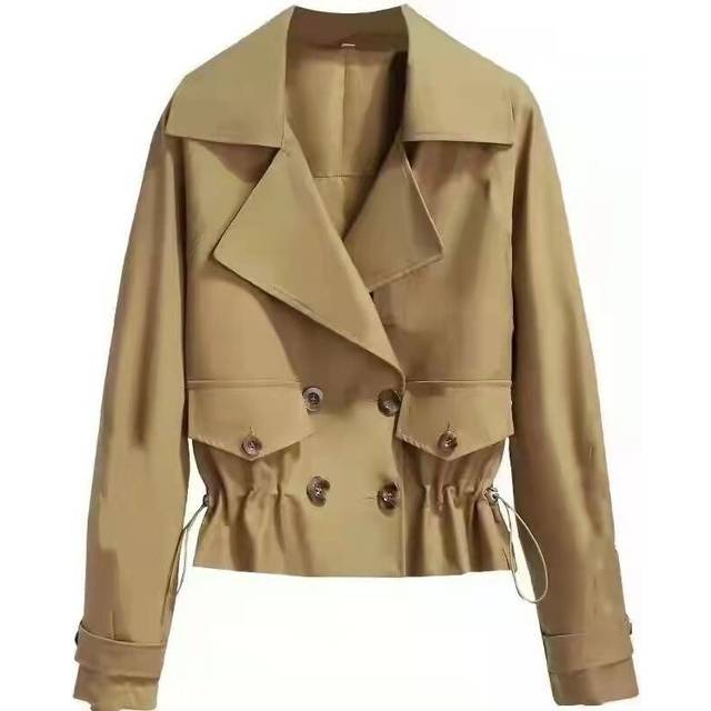 (Khaki, 2XL 130-145 catties) Spring and autumn short jacket women's windbreaker Korean style loose autumn small height workwear versatile