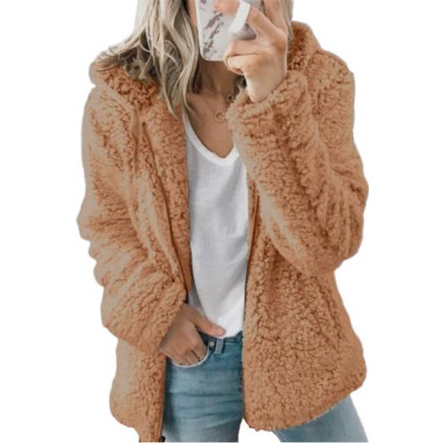(Brown, 2XL) Womens Teddy Bear Fleece Fluffy Hooded Coat Ladies Hoodies Jacket Zip Up Outwear