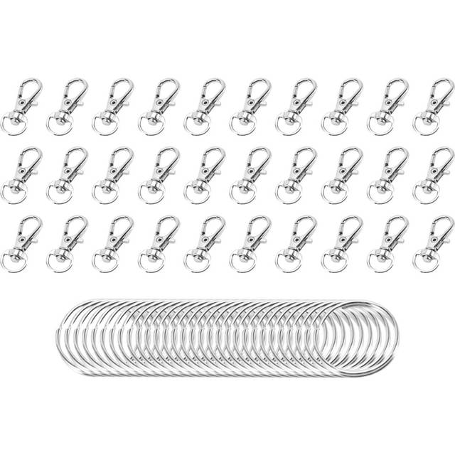 60 Pieces Key Ring Clip Hooks Twist Locks Lanyard Snap with Split Rings (Silver)