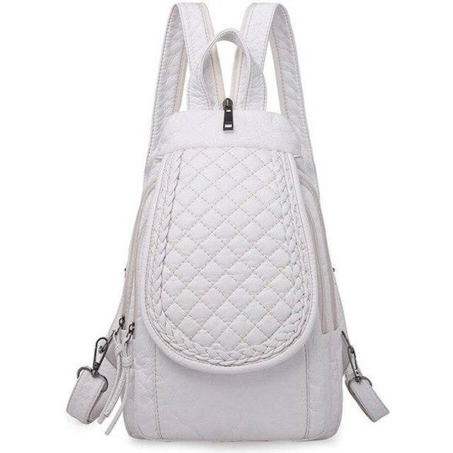 (white glitter, 20x8x30cm) Fashion Ladies Embroidery Small Backpack High Quality Soft Washed Leather Backpack Women Multifunction Backpack