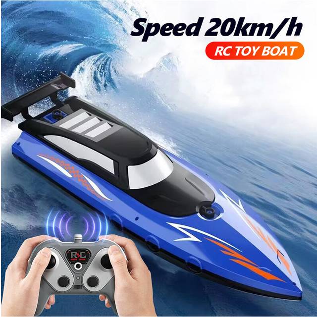 (Blue-502) Remote Control Boat Electric Toy Charging 2.4G Remote Control Boat Double Spiral Pulp High-Speed Water