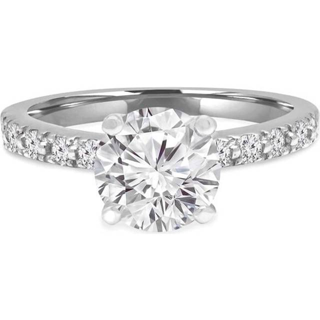 Majesty Diamonds MD240071-5.5 0.66 CTW Round Diamond Solitaire with Accents Engagement Ring in 14K White Gold - Size 5.5