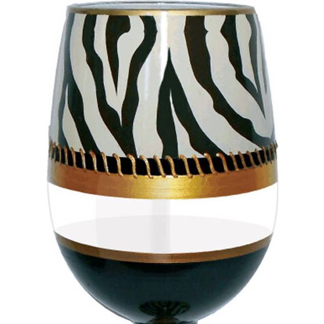 95 & Sunny SLDECOZEBRA 18 oz Deco Zebra Bottoms Up Stemless Wine Glass