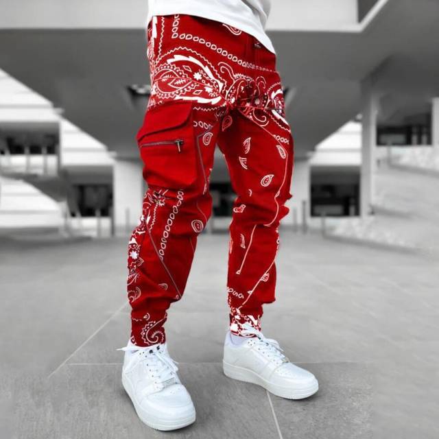 (red, S) Hip Hop Printing Pants Men Trousers Fashion Streetwear Sweatpants for Men Joggers High Street Loose Cargo Pants Men