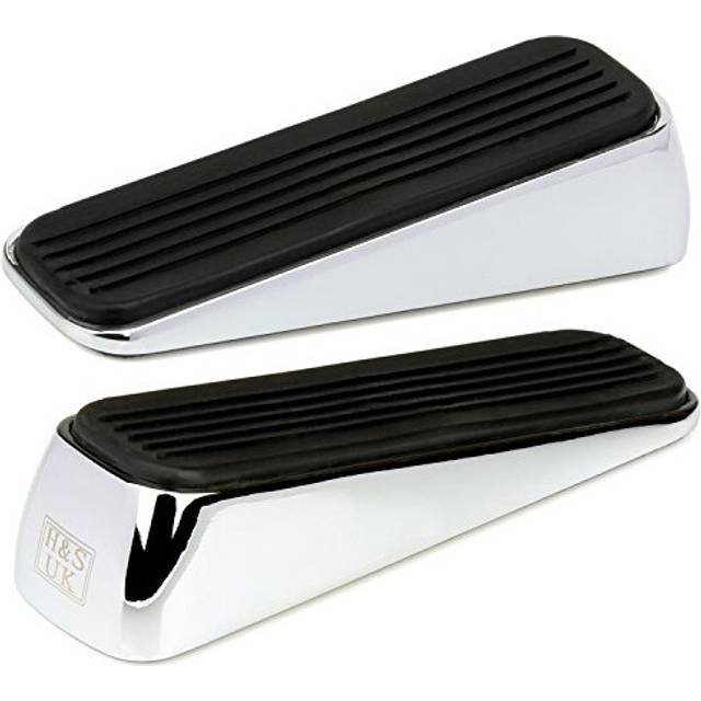 H&S 2 Door Stop Stopper Heavy Duty Stainless Steel Door Wedge Metal Doorstop Bumper Buffer with Rubber