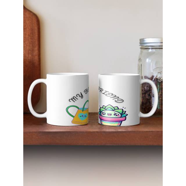 (FLOWER AND WATERING CAN MY BEST FRIEND-7708) Coffee Mugs 11oz Pizza love at first bite Ceramic Mug Cute Novelty Christmas Gifts