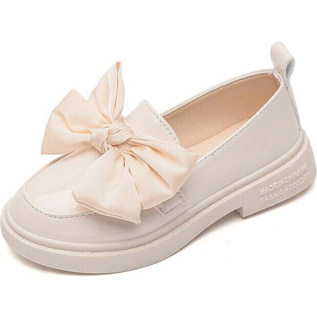 (White, UK 13 kids) Girls Leather Loafers Bow Wedding School Party Princess Shoes Casual Shoes Size