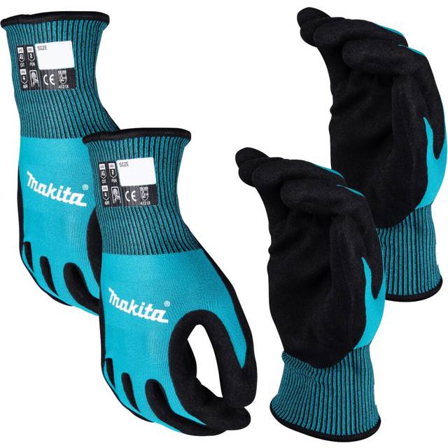 Makita Gloves Fitknit Cut Level 1 Nitrile Coated Dipped Breathable 2 Pairs Large