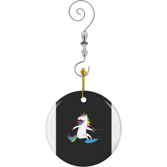 (Wakeboard - Unicorn On Wakeboard-7879) Christmas Ornaments Ceramic Charm with Hook Crystal Handmade Xmas Tree Decorations KeepsakeÂStocking Stuffer